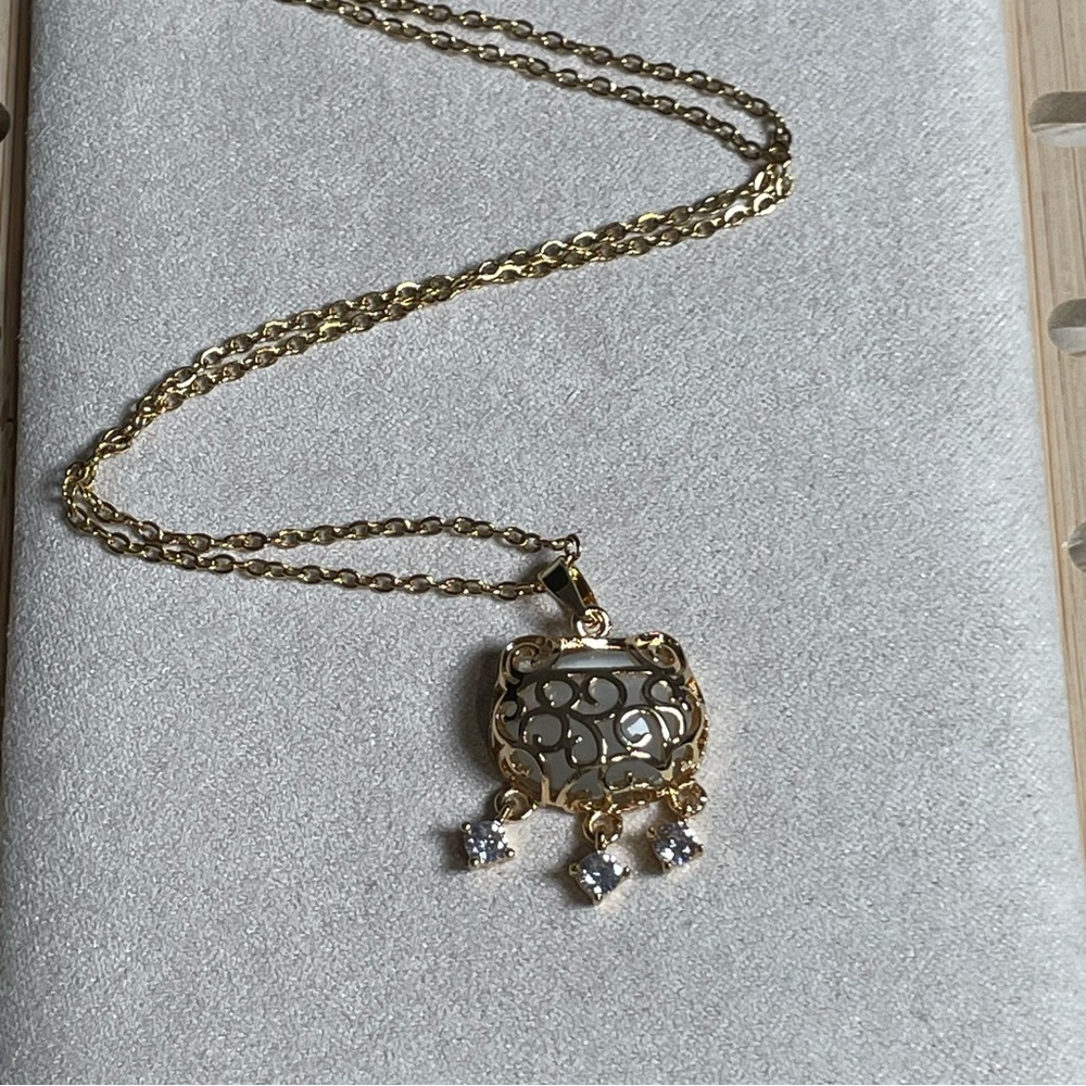 Cat lover necklace. Gold Filigree Pendant Necklace with Pearl Accents